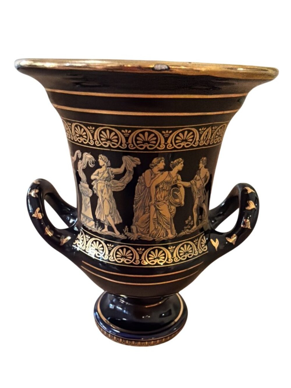 Vintage 1960's - Handmade Greece 24k Gold -I. Spyropoulos - Royal Blue Vase 5”